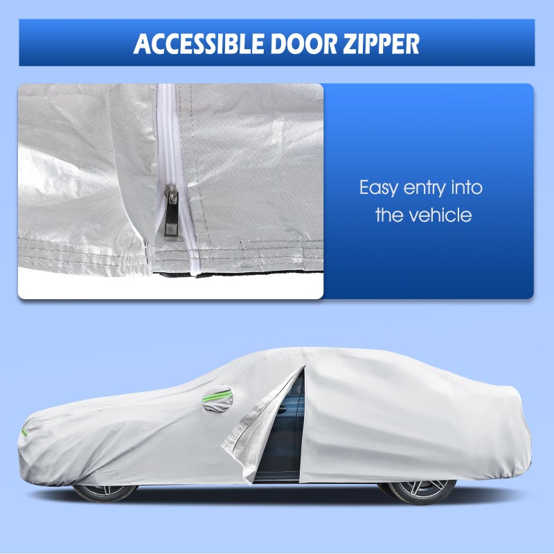 Migaven Car Cover Custom Fit for Mercedes Benz C-Class 2008-2025 C300 C350 C400 C450, Migaven Waterproof Full Exterior Cover Sun Rain Protection with Door Zipper, Silver - Image 2